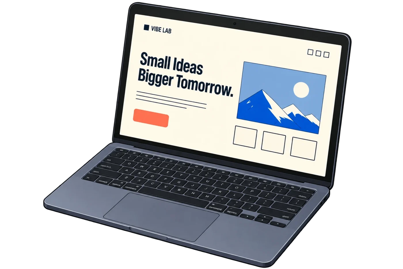 Small Ideas Bigger Tomorrow 페이지가 떠 있는 노트북